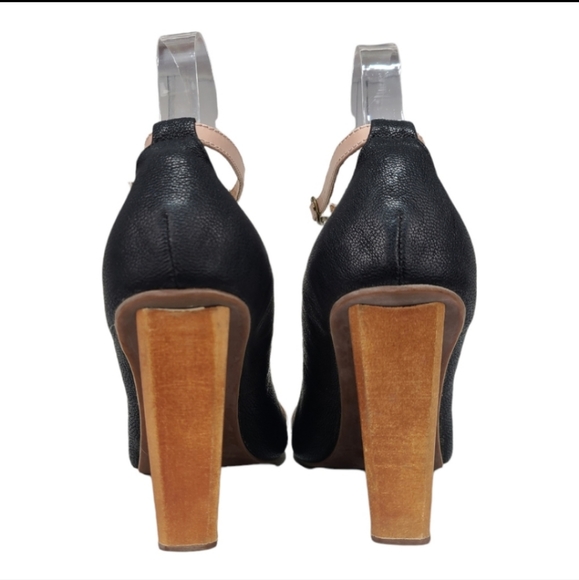 Jeffrey Campbell Monet Wood Wedge Leather Strap Heels - Picture 6 of 10